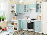 Небольшая угловая кухня в голубом и белом цвете Братск
